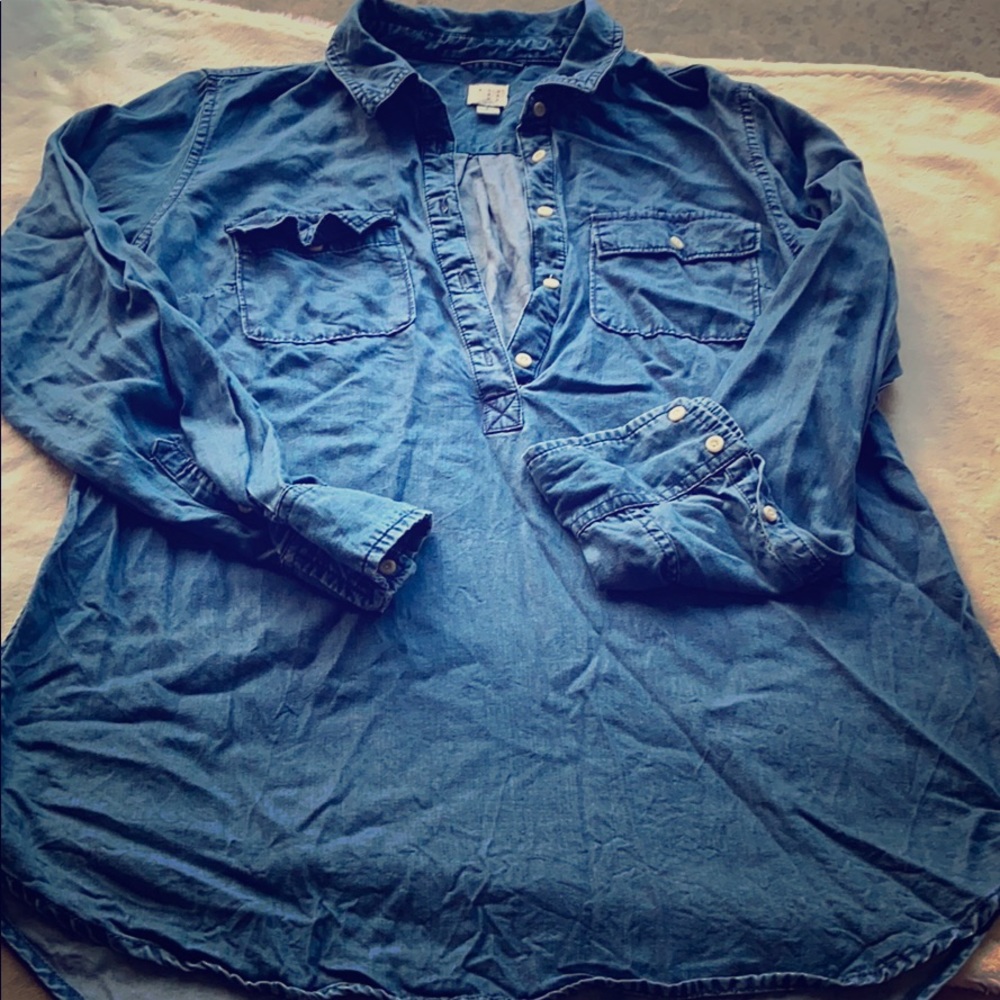 Light denim button down top